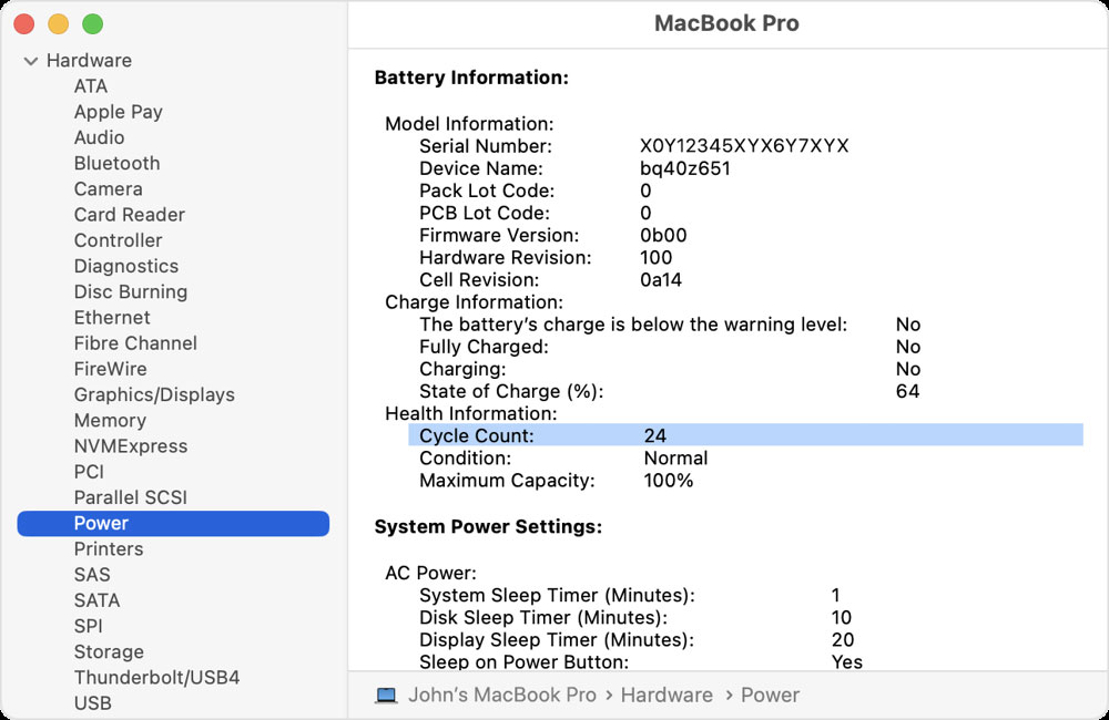 Kiểm tra tình trạng pin và số lần sạc của MacBook